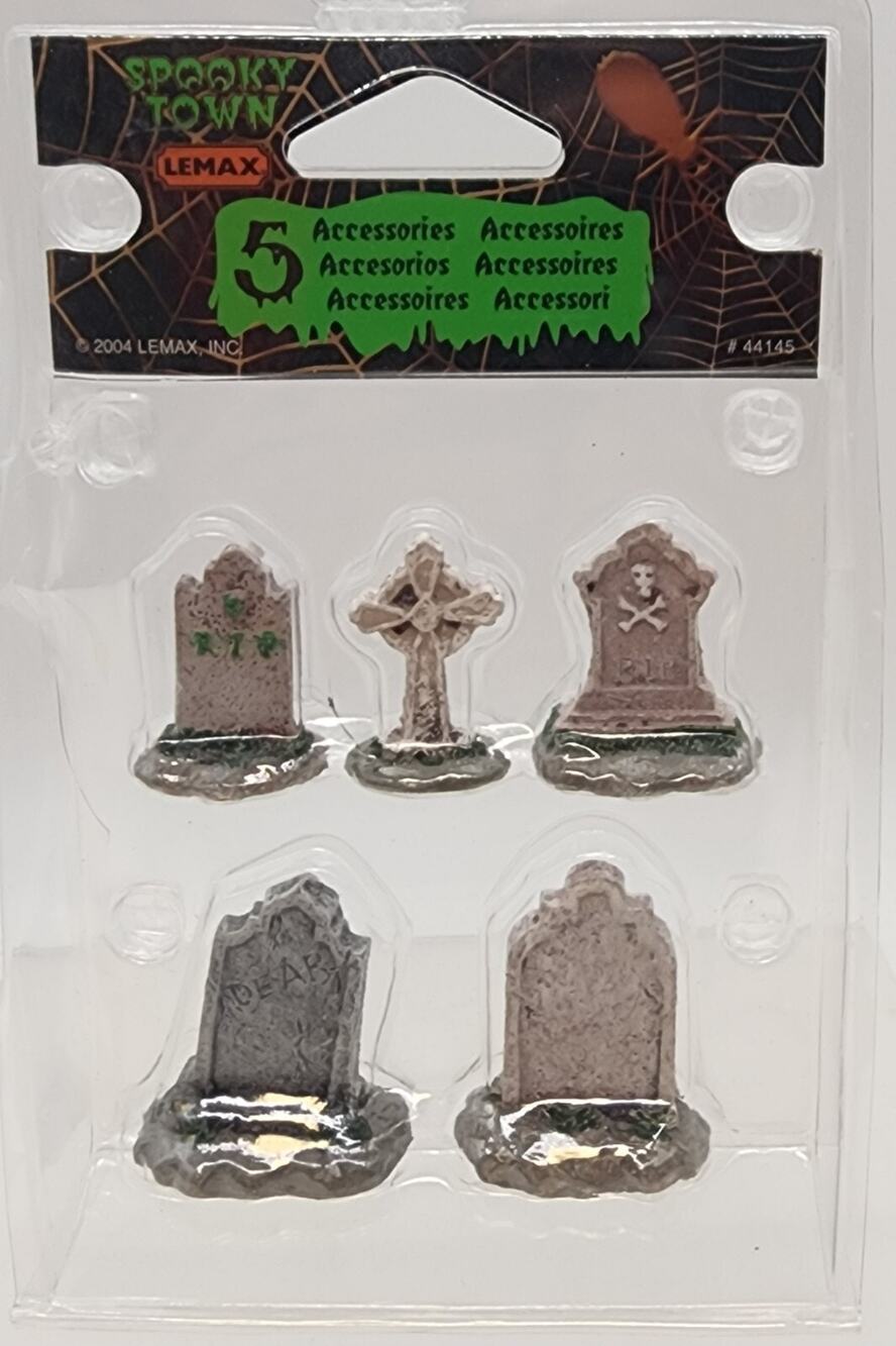 Lemax Spooky Town Tombstones Set of 5 #44145 Graveyard Cemetery Retired 2004